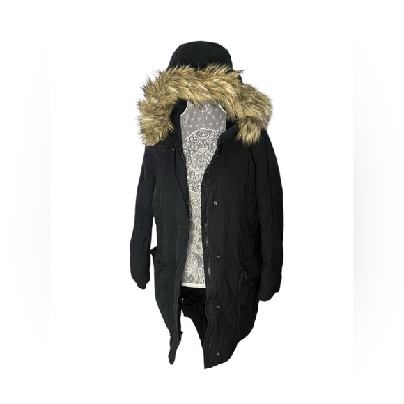 Community Black Wool-Blend Down Parka with Faux Fur Hood Medium - Picture 3 of 8